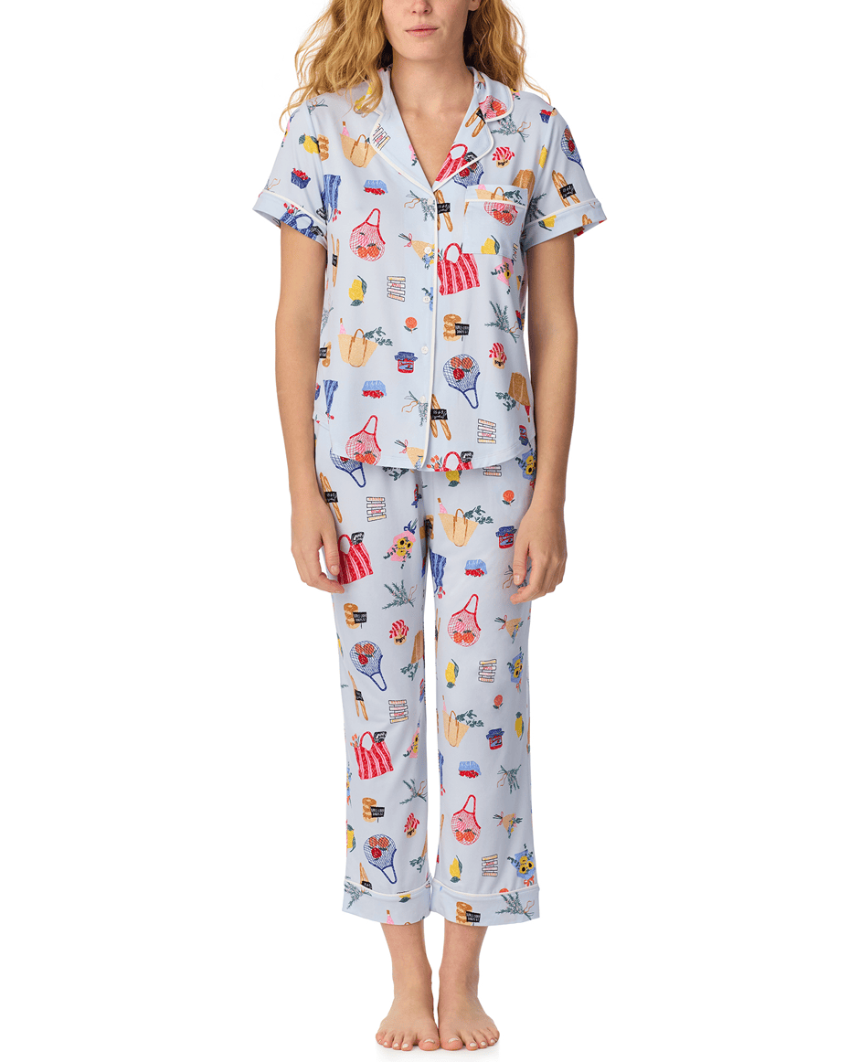 Kate Spade Short Sleeved Notch Cropped PJ Set