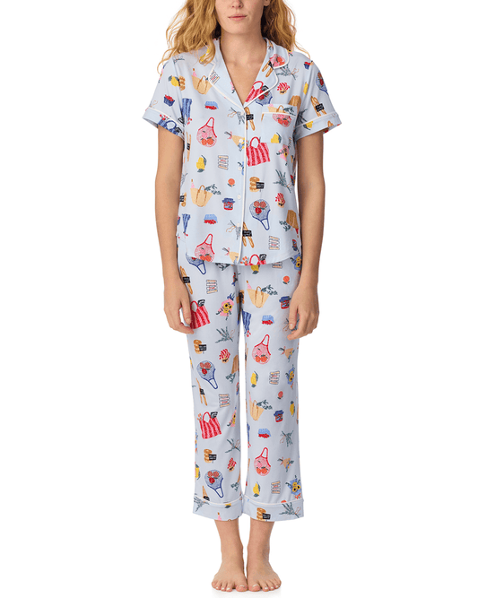 Kate Spade Short Sleeved Notch Cropped PJ Set