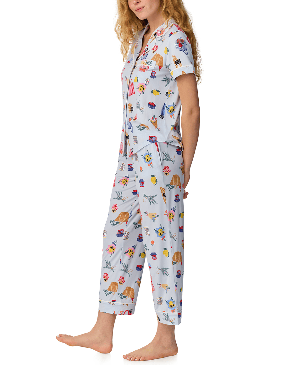 Kate Spade Short Sleeved Notch Cropped PJ Set