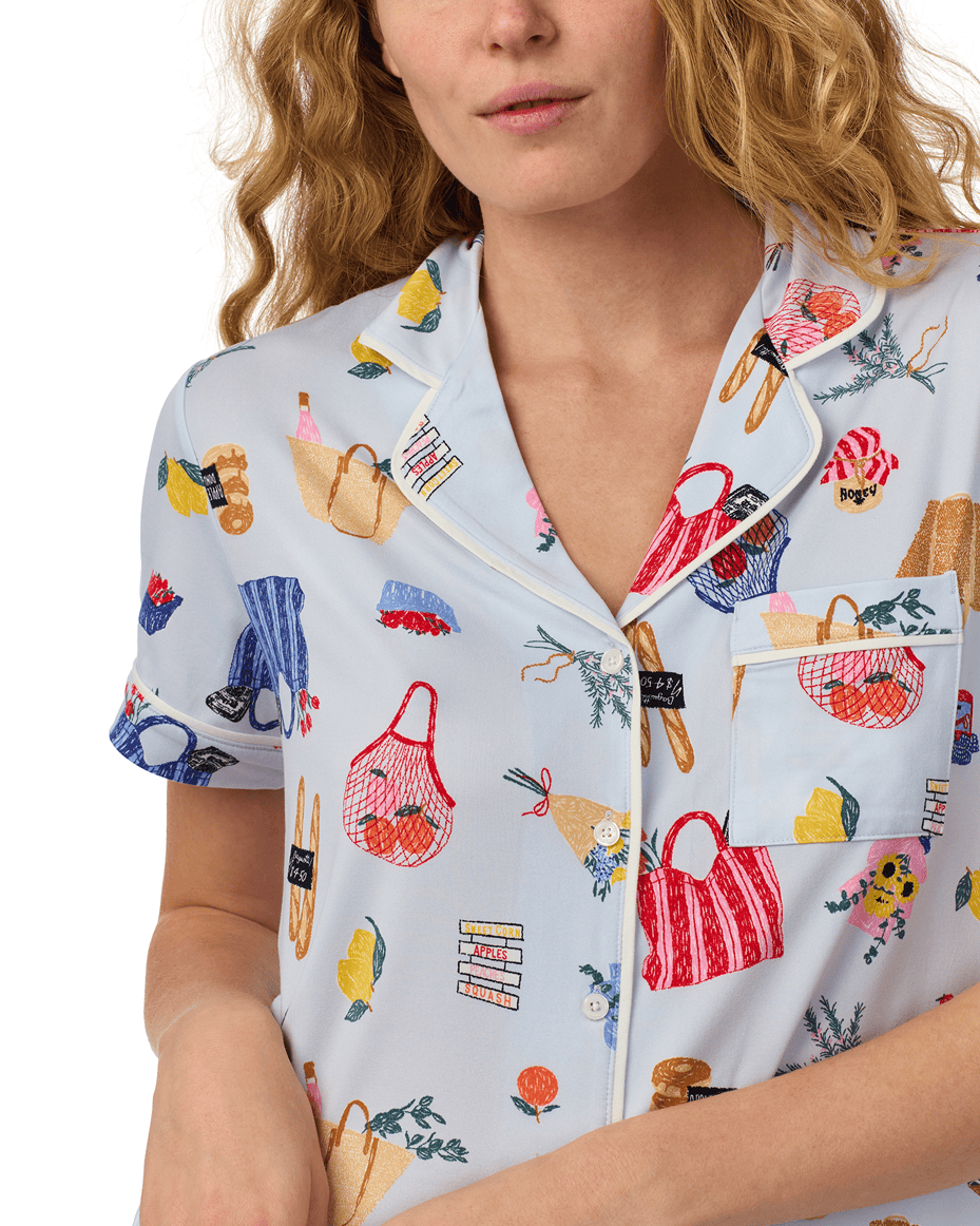 Kate Spade Short Sleeved Notch Cropped PJ Set