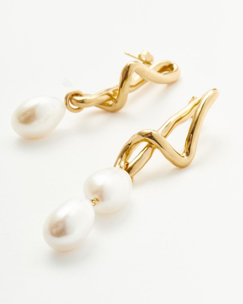 Missoma Gold Baroque Pearl Mismatch Drop Earrings