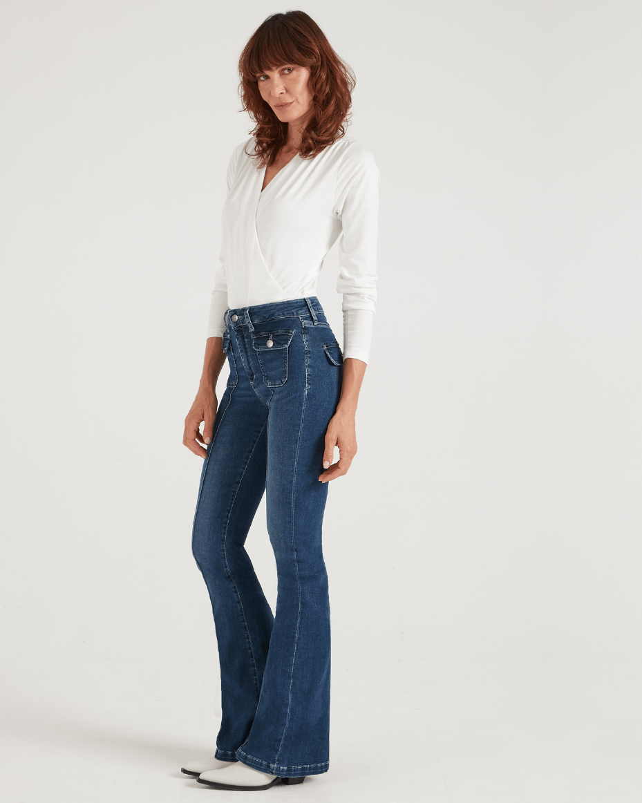 Donna Ida Hope The High Top Patch Pocket Bootcut in Moody Blues