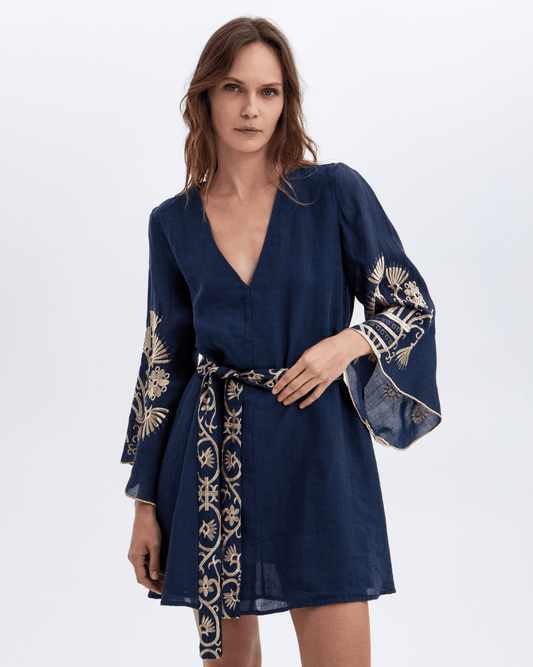 Milla Greek Archaic Kori Mini Crete Bell Sleeve Dress - GREEK ARCHAIC - Luxe Leopard