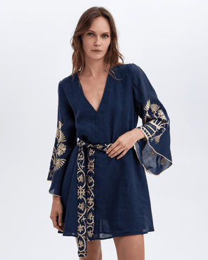 Milla Greek Archaic Kori Mini Crete Bell Sleeve Dress - GREEK ARCHAIC - Luxe Leopard
