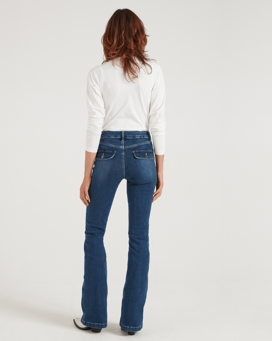 Donna Ida Hope The High Top Patch Pocket Bootcut in Moody Blues