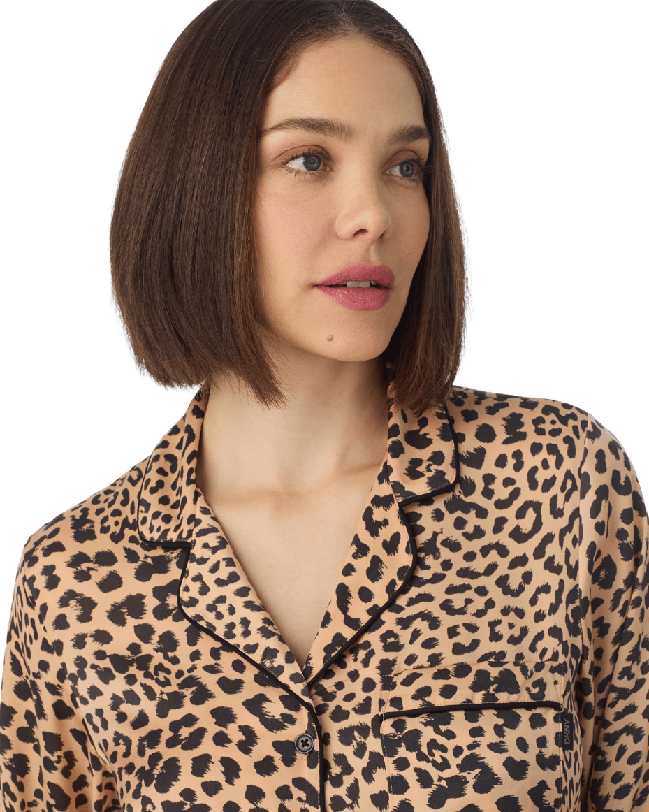DKNY Long Sleeved Notch Top & Pant Sleep Set - Luxe Leopard