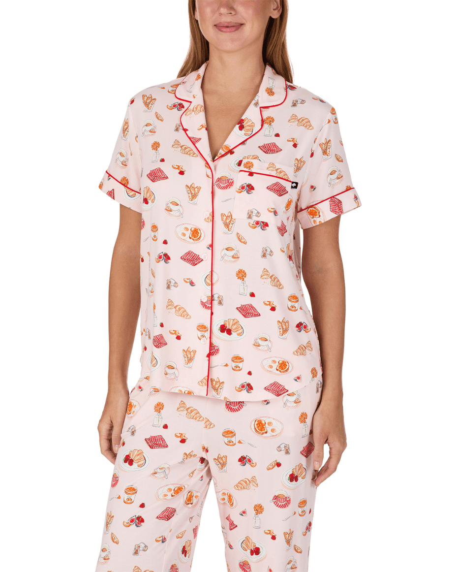 Kate Spade Short Sleeved Notch Crop Pj Set - KATE SPADE - Luxe Leopard