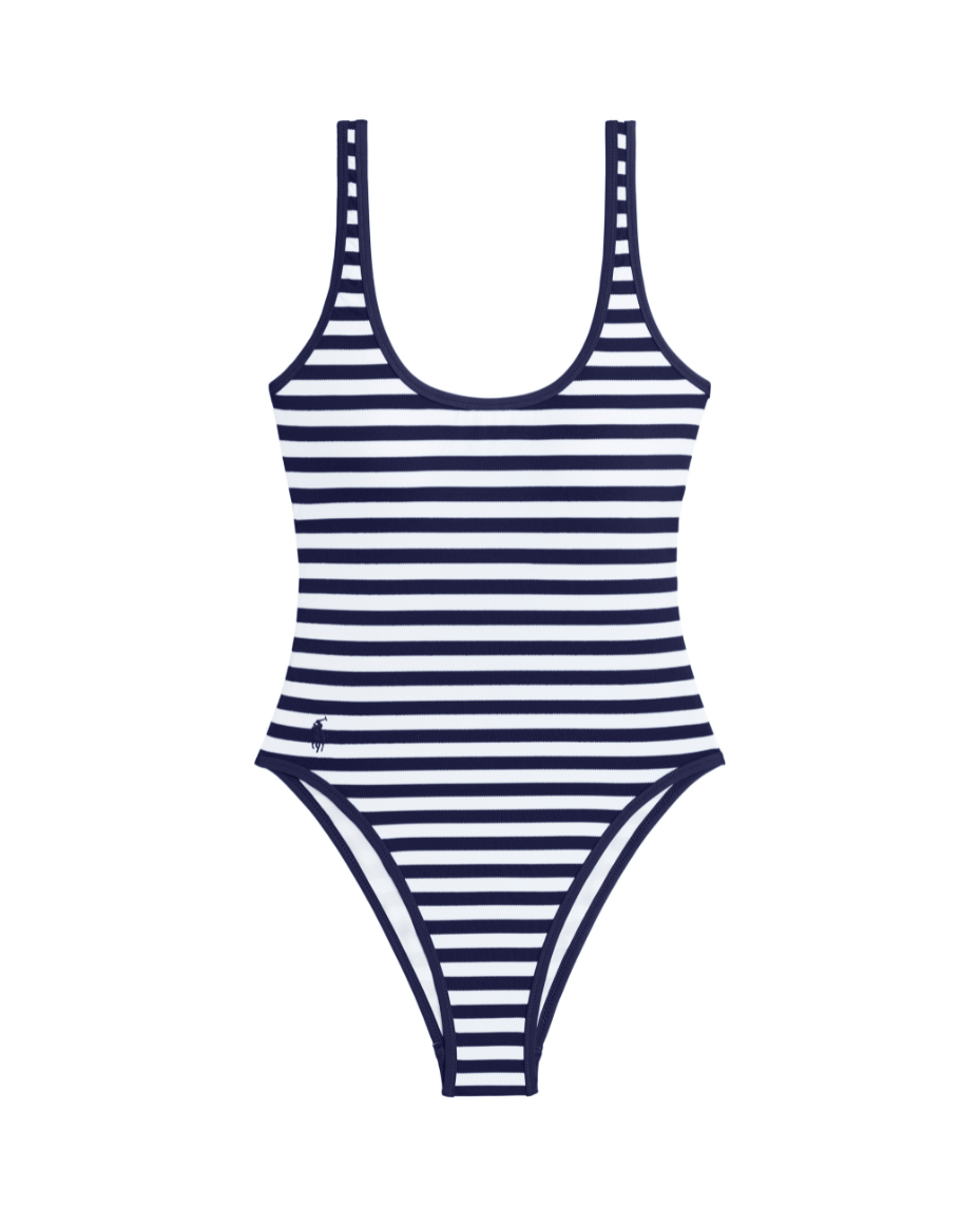 Polo Pique Stripe Swimsuit - Luxe Leopard