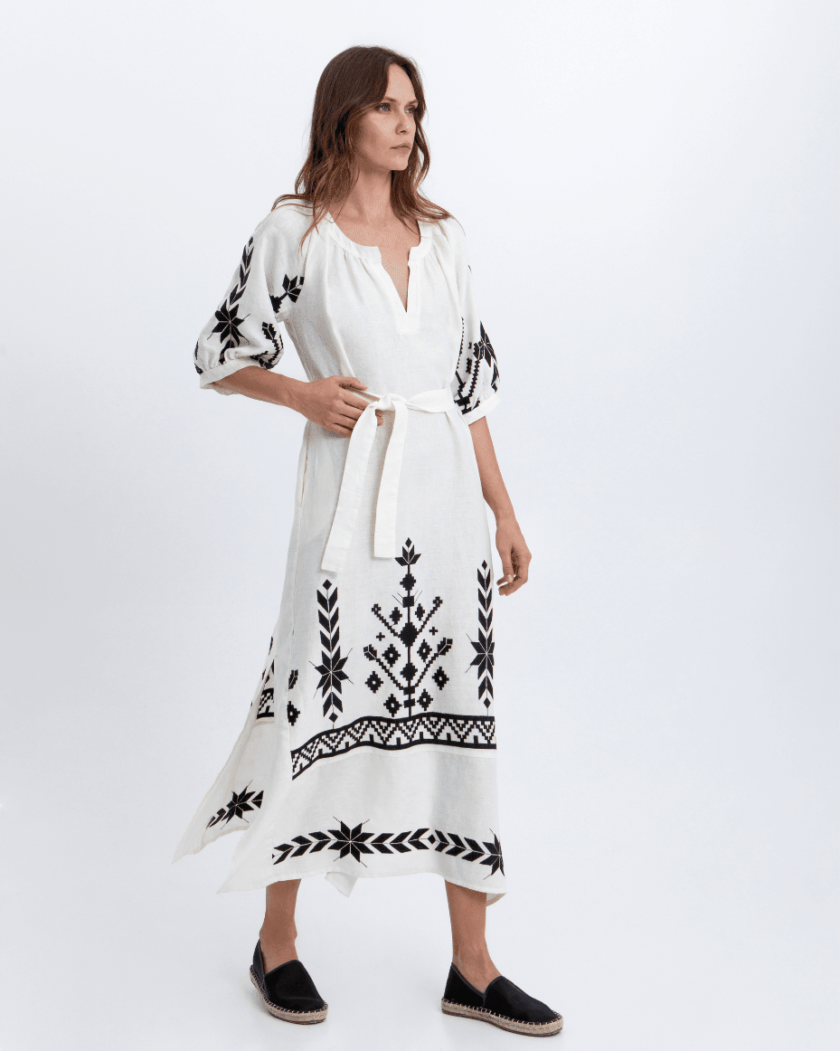 Milla Greek Archaic Kori Long IOS 3/4 Sleeves Belt Dress - MILLA GREEK ARCHAIC KORI - Luxe Leopard