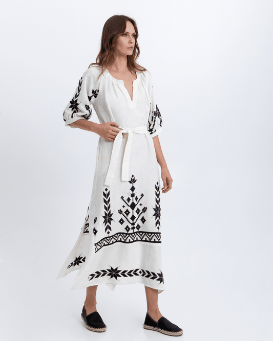 Milla Greek Archaic Kori Long IOS 3/4 Sleeves Belt Dress - MILLA GREEK ARCHAIC KORI - Luxe Leopard