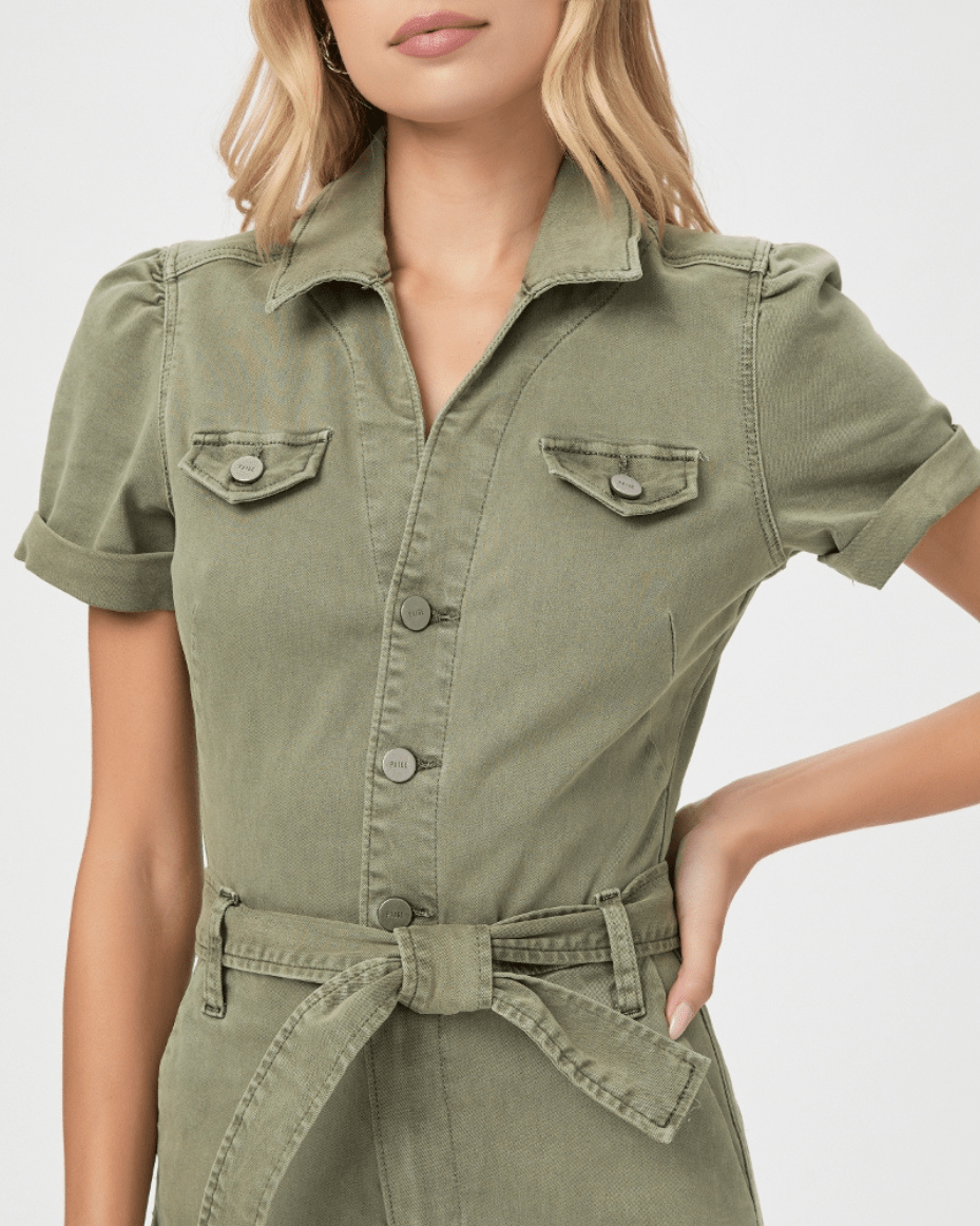 Paige Anessa Shortsleeve Jumpsuit - Vintage Ivy Green - Luxe Leopard