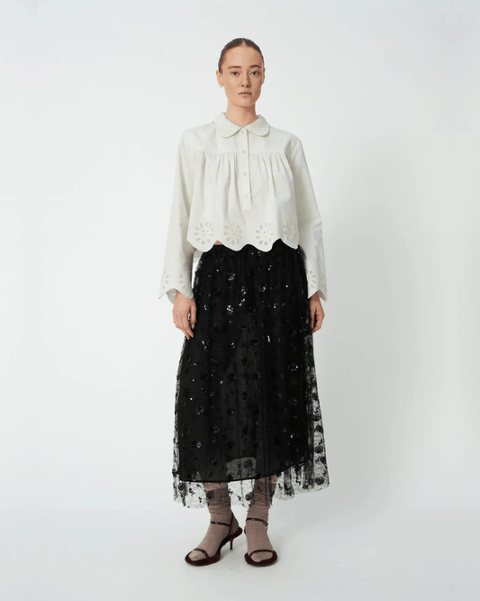 Stella Nova Cropped Blouse With Embroidery Anglaise in White - STELLA NOVA - Luxe Leopard