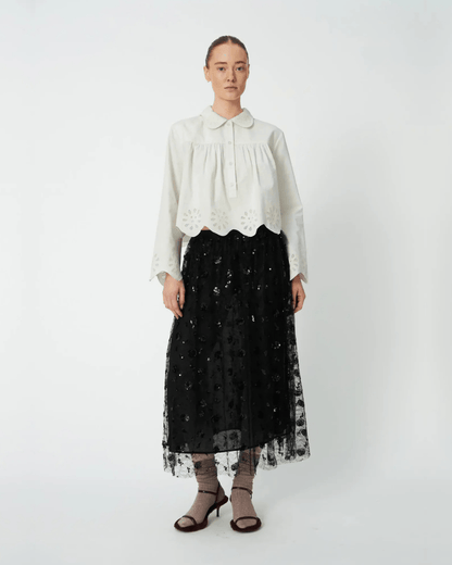 Stella Nova Cropped Blouse With Embroidery Anglaise in White - STELLA NOVA - Luxe Leopard