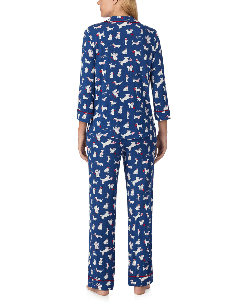 Kate Spade 3/4 Sleeve Notch Collar Long PJ Set - KATE SPADE - Luxe Leopard
