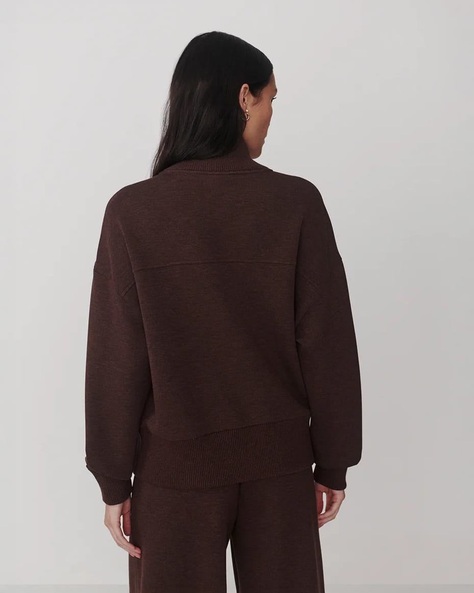 Varley Bronya Button Placket Sweat Coffee Bean Marl - VARLEY - Luxe Leopard