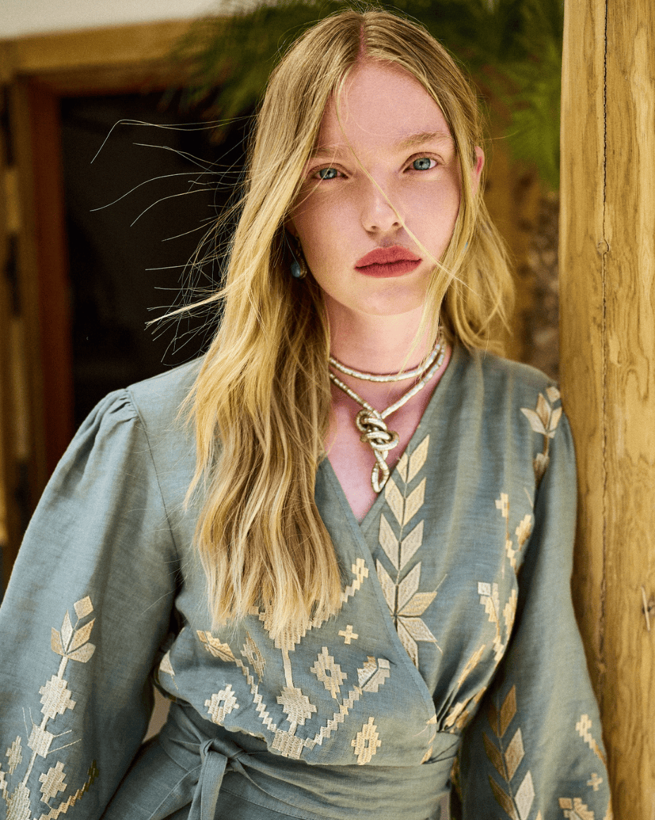 Milla Greek Archaic Kori IOS L/S Wrap Maxi Dress - GREEK ARCHAIC - Luxe Leopard