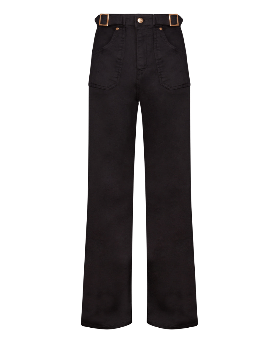 Donna Ida Minnie The High Top Full Length Wide Leg Flared Jeans in Blackest