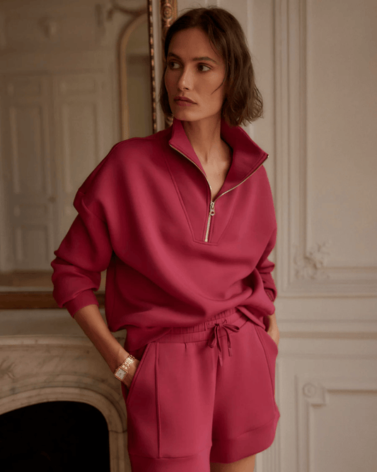 Varley Hawley Half Zip Sweat - VARLEY - Luxe Leopard