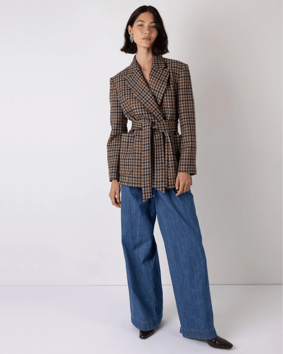 Vivere Wilma Check Belted Blazer - VIVERE - Luxe Leopard
