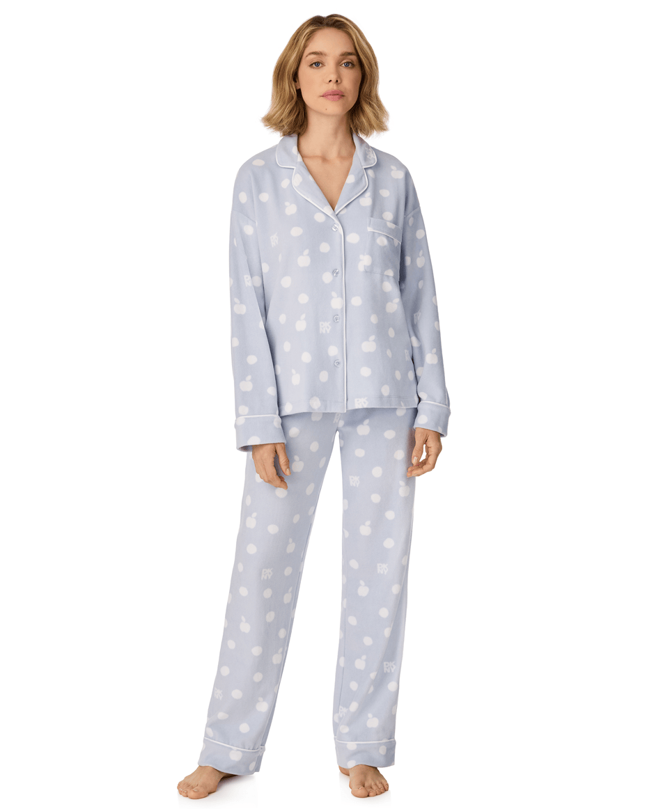 DKNY Long Sleeved Notch Collar Pj Set in Blue Dot