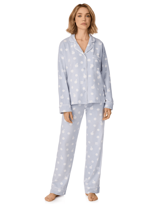 DKNY Long Sleeved Notch Collar Pj Set in Blue Dot - DKNY - Luxe Leopard