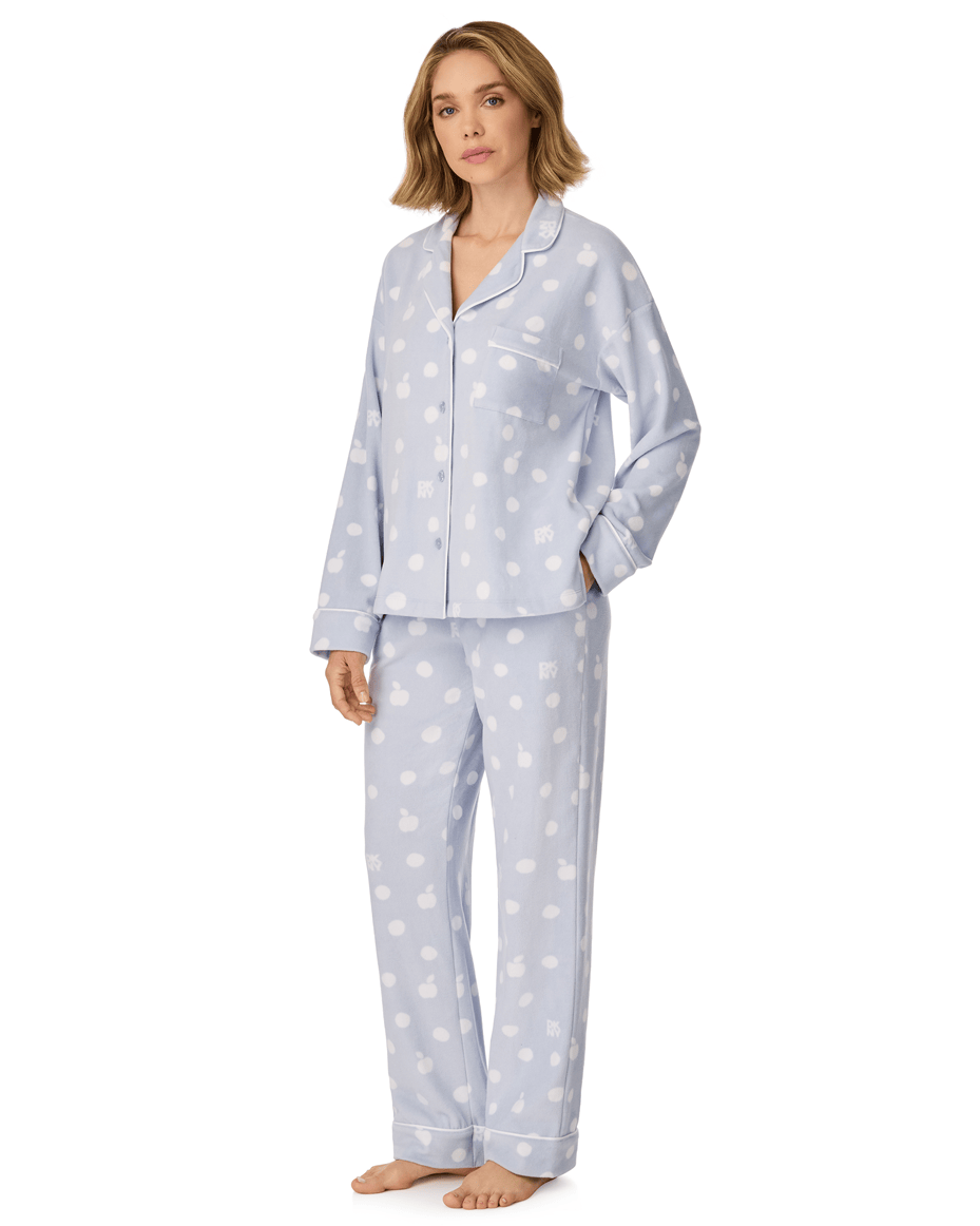 DKNY Long Sleeved Notch Collar Pj Set in Blue Dot