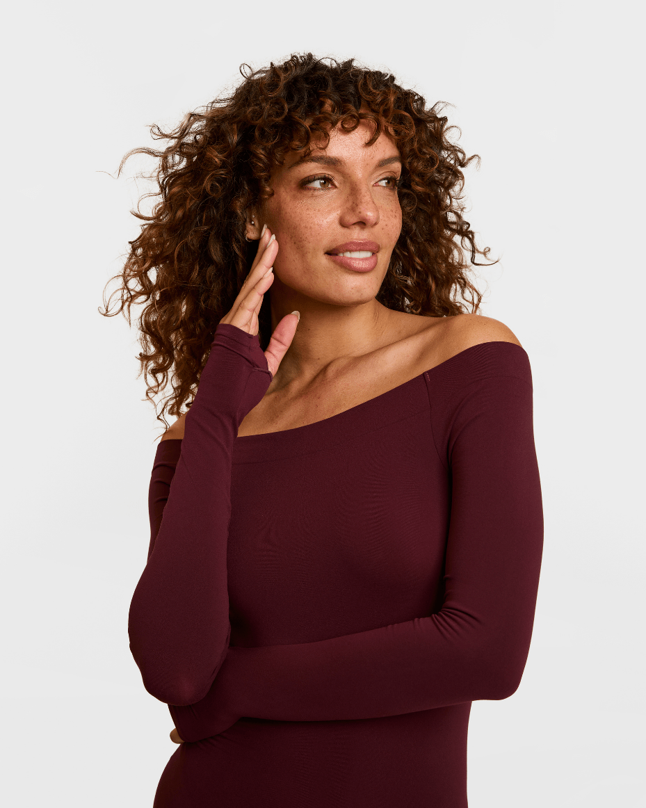 Commando Ballet Off - Shoulder Bodysuit With Thumbholes - COMMANDO - Luxe Leopard