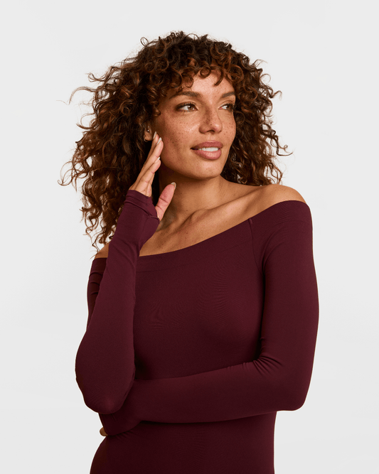 Commando Ballet Off - Shoulder Bodysuit With Thumbholes - COMMANDO - Luxe Leopard