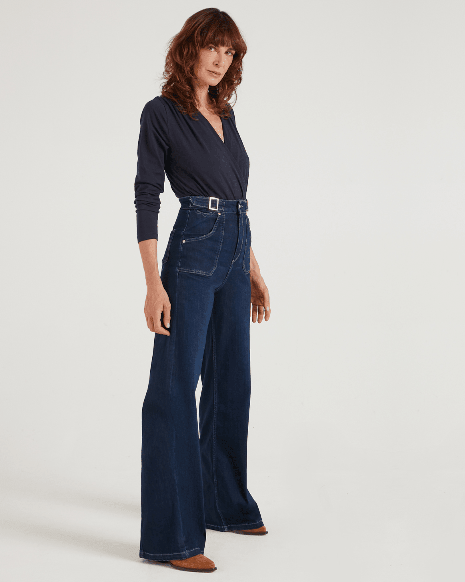 Donna Ida Minnie The High Top Full Length Wide Leg Flared Jeans in Working Girl - DONNA IDA - Luxe Leopard