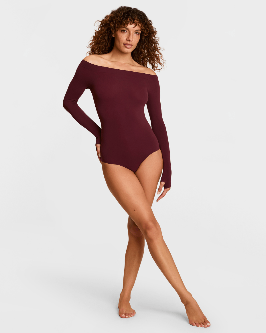 Commando Ballet Off - Shoulder Bodysuit With Thumbholes - COMMANDO - Luxe Leopard