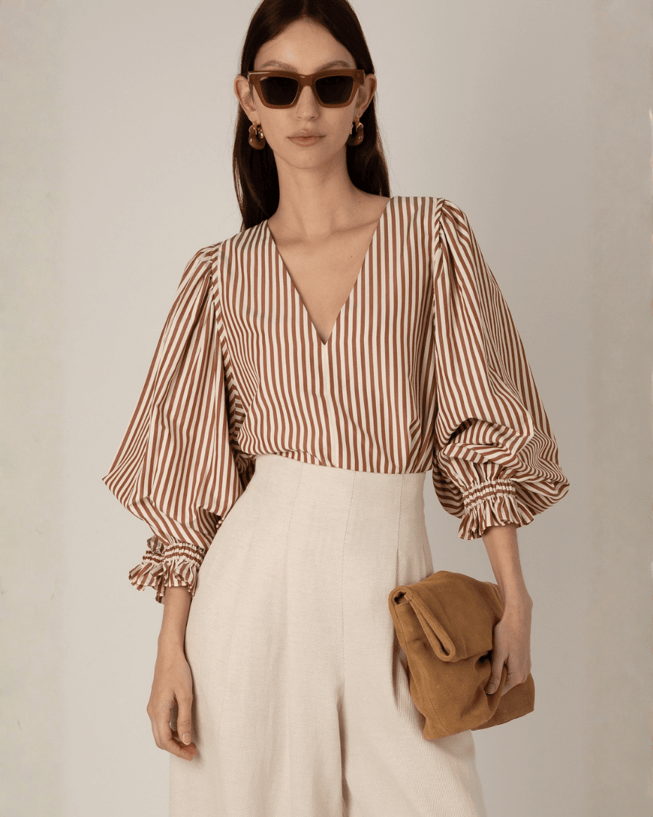 Vivere Remi Brown Stripe Blouse - Luxe Leopard