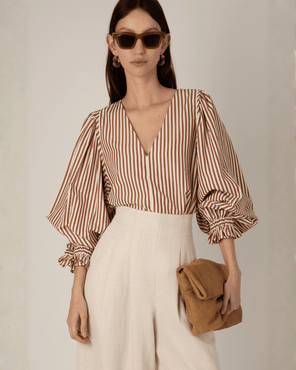 Vivere Remi Brown Stripe Blouse - Luxe Leopard