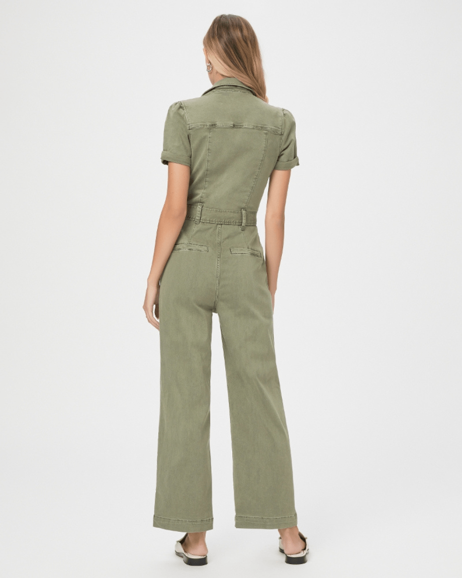 Paige Anessa Shortsleeve Jumpsuit - Vintage Ivy Green - Luxe Leopard