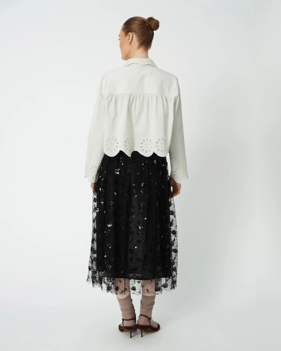 Stella Nova Cropped Blouse With Embroidery Anglaise in White - STELLA NOVA - Luxe Leopard