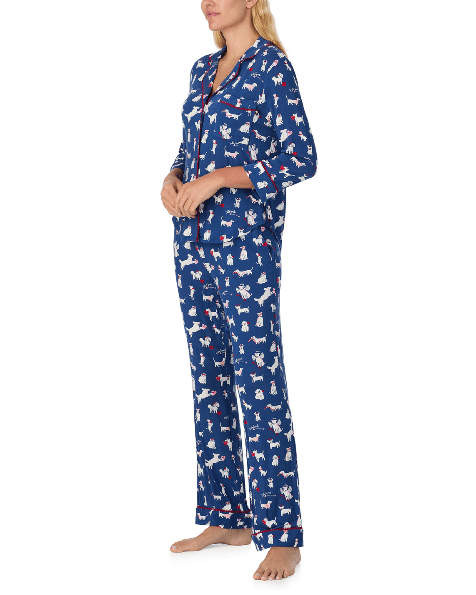 Kate Spade 3/4 Sleeve Notch Collar Long PJ Set - KATE SPADE - Luxe Leopard