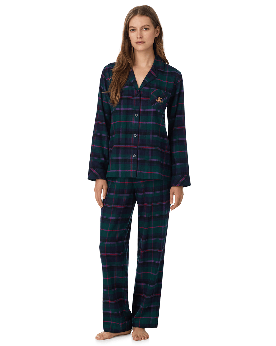 Lauren Ralph Lauren Notch Collar Long Pj Set in Green Plaid