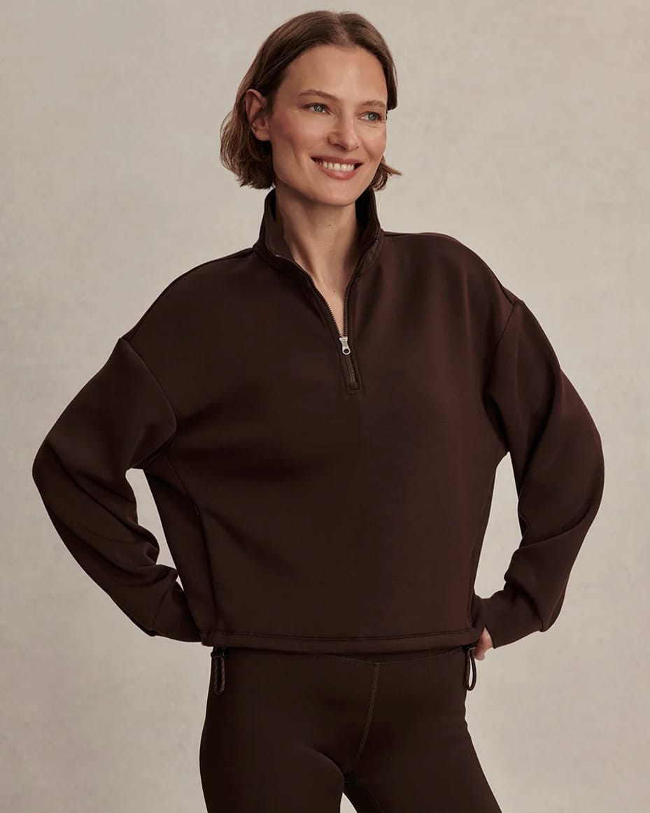 Varley Sian Cropped Half Zip Sweat Coffee Bean