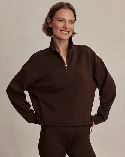 Varley Sian Cropped Half Zip Sweat Coffee Bean - VARLEY - Luxe Leopard