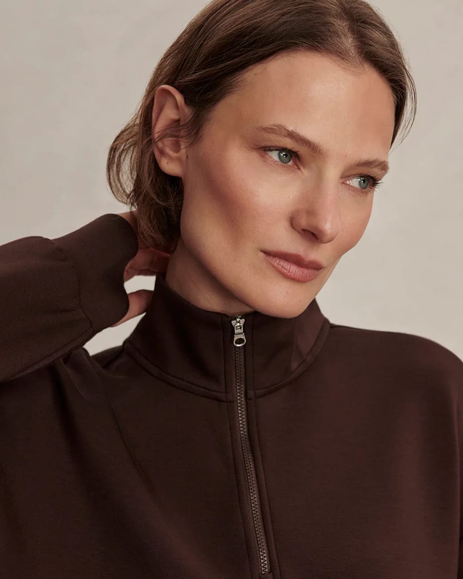 Varley Sian Cropped Half Zip Sweat Coffee Bean - VARLEY - Luxe Leopard
