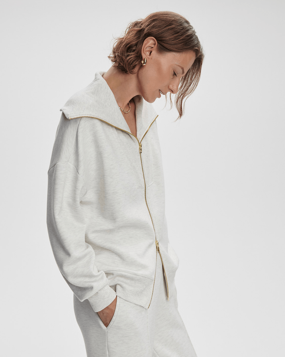 Varley Halley Zip Through Sweat - VARLEY - Luxe Leopard