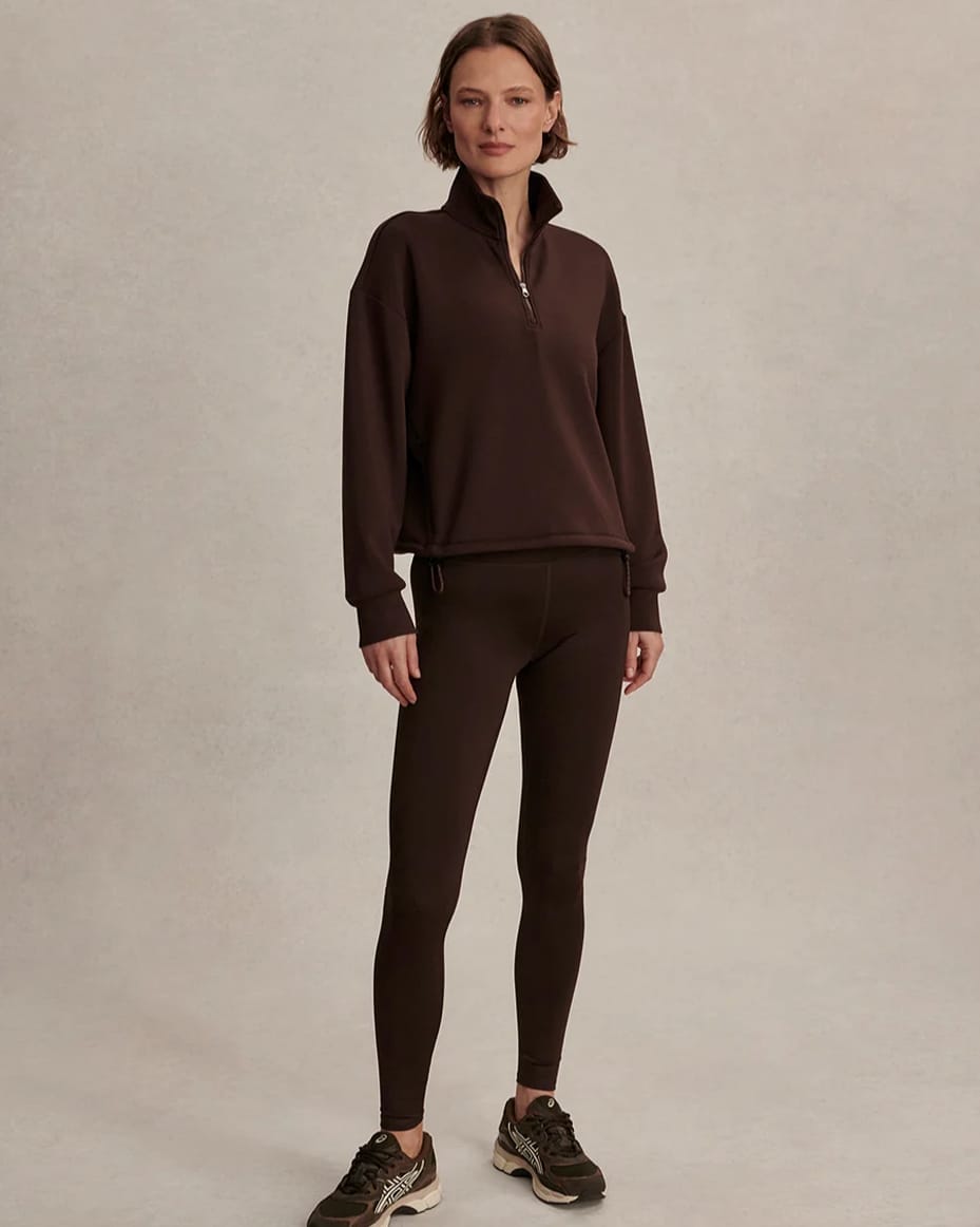 Varley Sian Cropped Half Zip Sweat Coffee Bean - VARLEY - Luxe Leopard