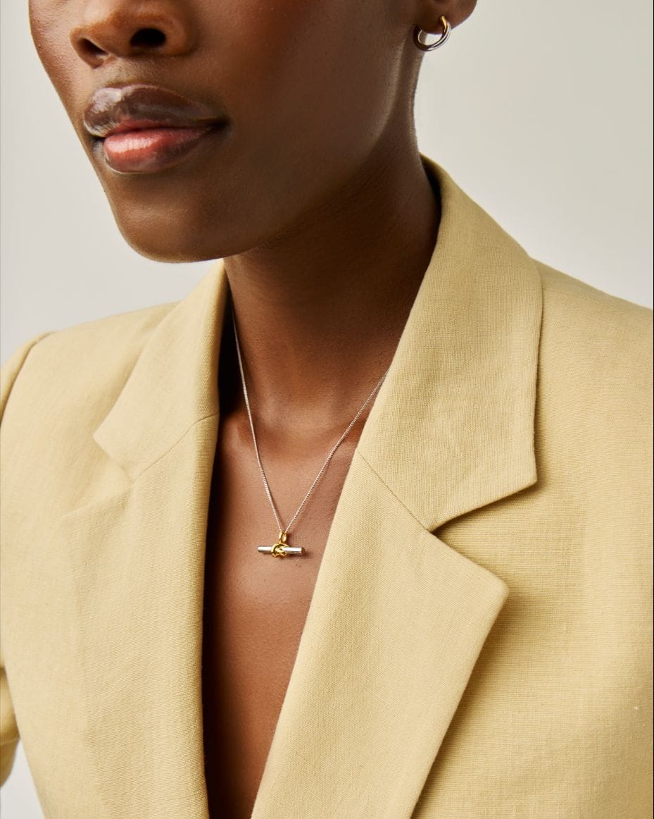 Missoma Lucy Williams Silver & Gold T-Bar Knot Pendant Necklace