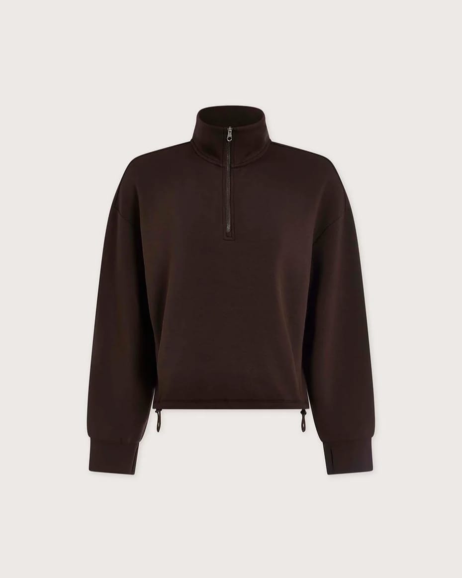 Varley Sian Cropped Half Zip Sweat Coffee Bean