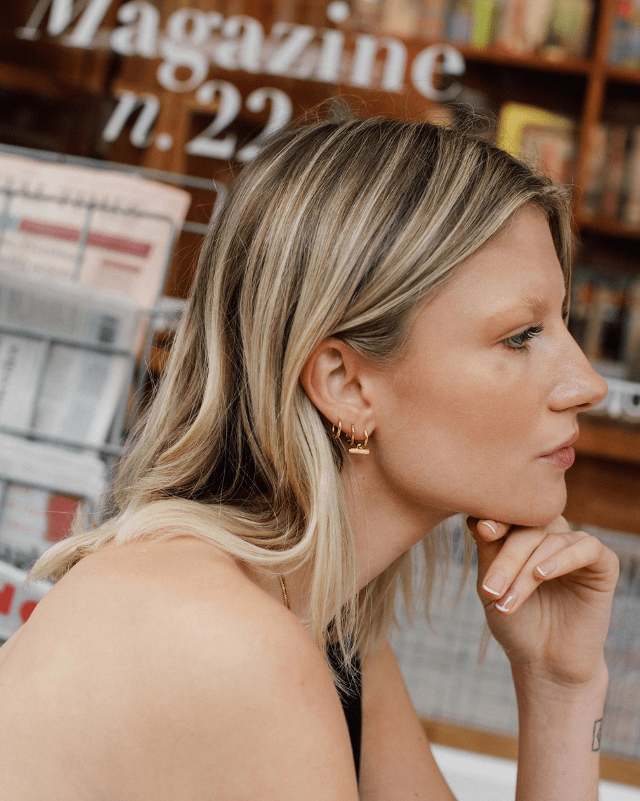 Rachel Jackson - Mini T - Bar Huggie Hoope Earrings - RACHEL JACKSON - Luxe Leopard