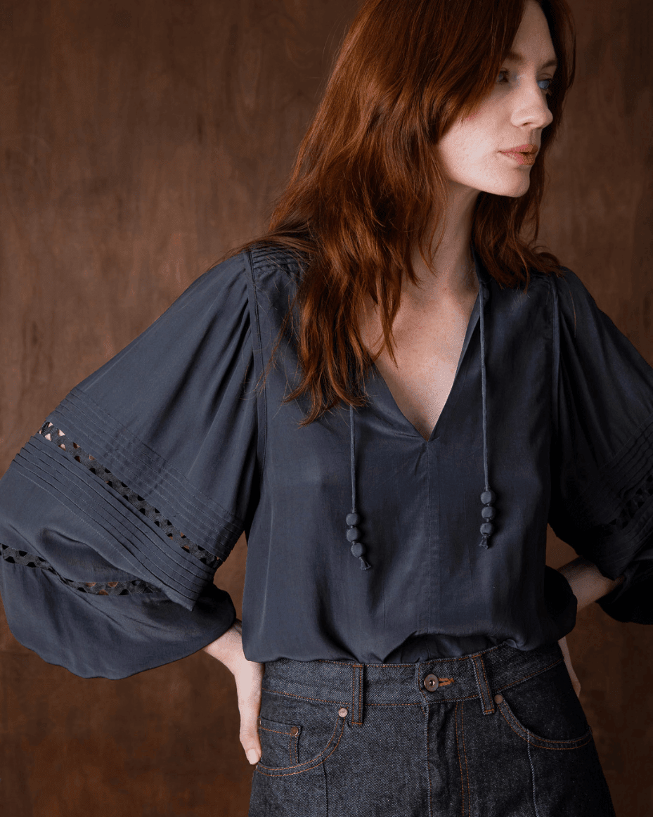 Vivere Smilla Pin Tuck Fluid Blouse - VIVERE - Luxe Leopard
