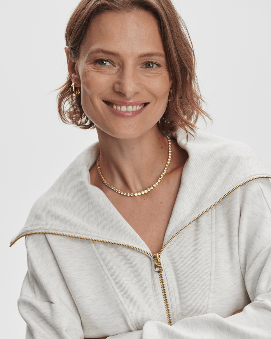 Varley Halley Zip Through Sweat - VARLEY - Luxe Leopard