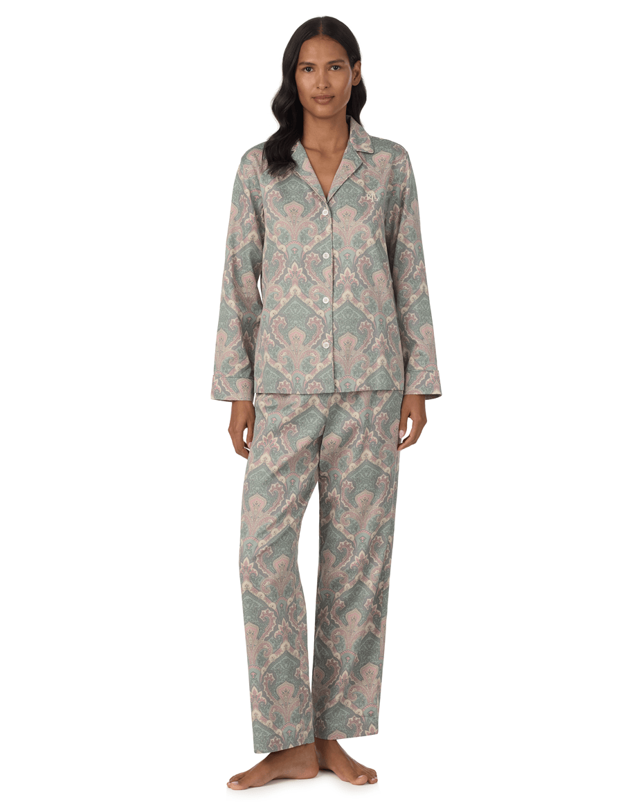 Lauren Ralph Lauren Long Sleeved Notch Collar Pant Pj Set in Paisley