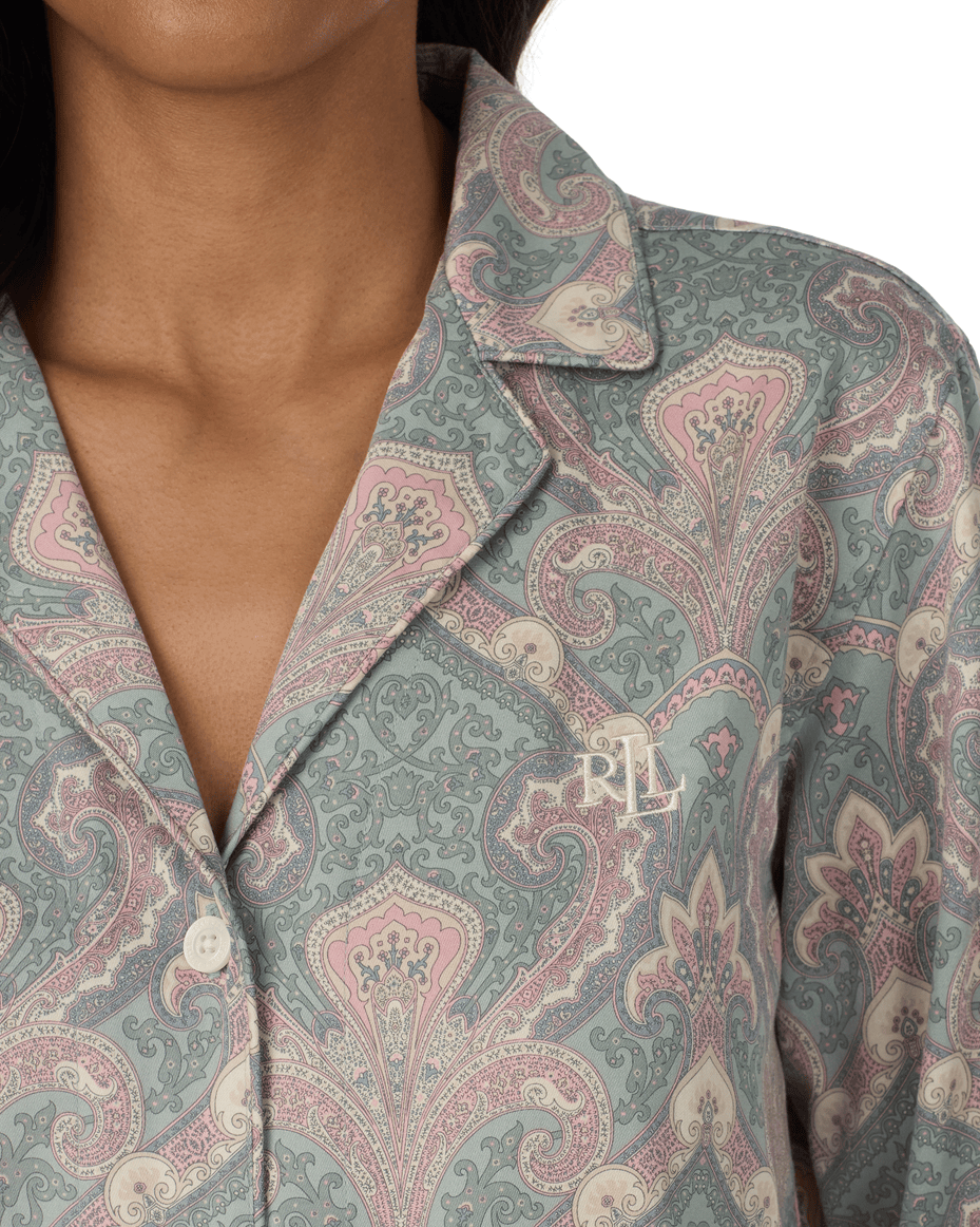 Lauren Ralph Lauren Long Sleeved Notch Collar Pant Pj Set in Paisley