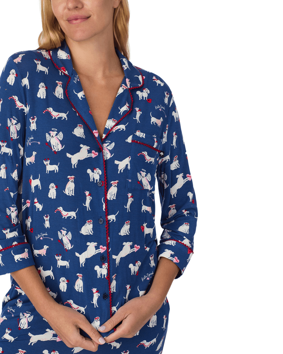 Kate Spade 3/4 Sleeve Notch Collar Long PJ Set - KATE SPADE - Luxe Leopard