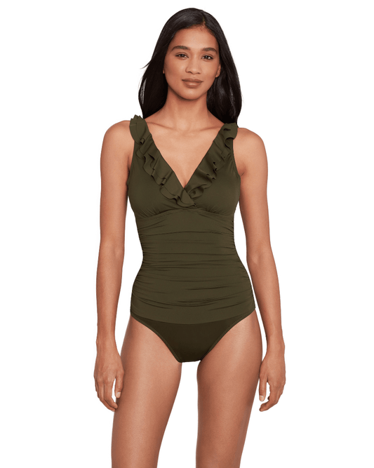 Ralph Lauren Beach Club Solids Surplice Swimsuit - Luxe Leopard